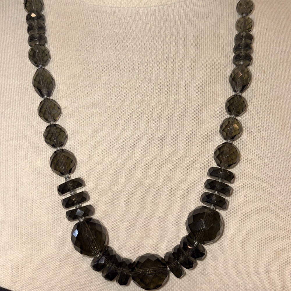 Hombre Smoky quartz coloured vintage facetted glass Beaded Necklace - Picture 4 of 4